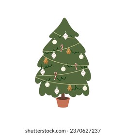 Christmas tree. Vector flat illustration isolated on white background