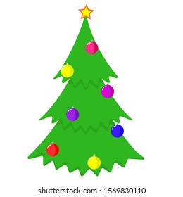 Christmas tree vector flat isolated image. White background. Stock vector picture of a Christmas treewith Christmas balls.