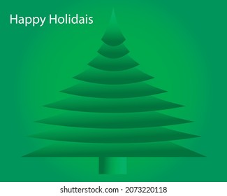 Árbol de Navidad en vector con iluminación verde fluorescente detrás del árbol y texto en blanco Felices vacaciones
