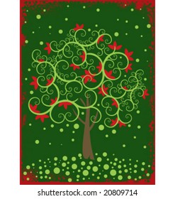 Christmas tree vector greeting card vintage
