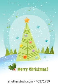 christmas tree vector greeting card