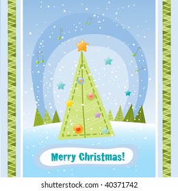 tarjeta de saludo vectorial de árbol de navidad