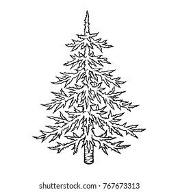 Christmas tree vector.  Hand drawn vector cartoon. Happy new year. Holiday illustration Xmas. Doodle style. Merry Christmas. Logo, print, stamp, patch, design, wallpaper, textile, paper, decor. Eps10.