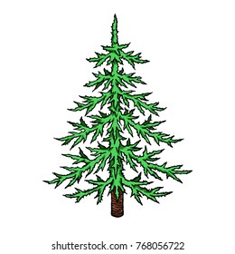 Christmas tree vector.  Hand drawn vector cartoon. Happy new year. Holiday illustration Xmas. Doodle style. Merry Christmas. Logo, print, stamp, patch, design, wallpaper, textile, paper, decor. Eps10.