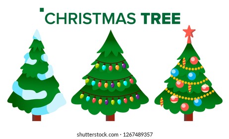 Christmas Tree Vector. Holiday Decoration winter Element. Happy New Year. Isolated Cartoon Illustration