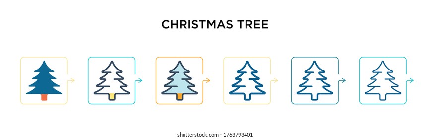 Christmas tree vector icon in 6 different modern styles. Black, two colored christmas tree icons designed in filled, outline, line and stroke style. Vector illustration can be used for web, mobile,