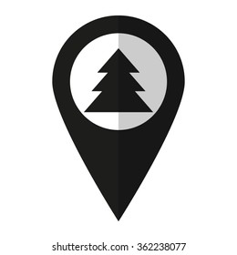 christmas tree - vector icon;  black map pointer