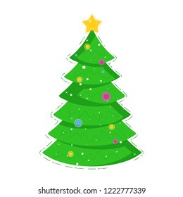 Christmas tree vector icon. Congratulatory decoration for new year and Xmas for holiday card, booklet, brochure and website. Flat cartoon illustration isolated on white background.