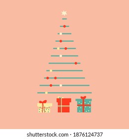 Icono vectorial de árbol de Navidad. Enhorabuena decoración para Año Nuevo y Navidad para tarjeta de vacaciones, folleto, folleto y sitio web. Ilustración de caricatura plana sobre fondo rosado.