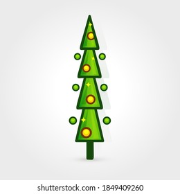 Icono vectorial de árbol de Navidad. Árbol decorado en estilo de arte de línea plana. Pino verde para el diseño de tarjetas de felicitación e invitaciones a fiestas de Año Nuevo y Navidad. Ilustración vectorial de coníferas de dibujos animados.