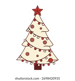 Christmas tree vector icon decorated with lights and star for holiday celebration design