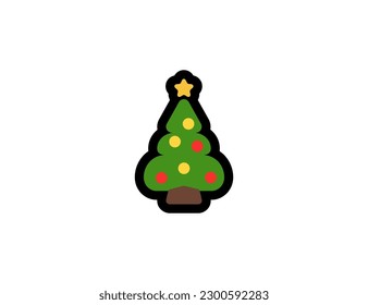Christmas tree vector icon. Christmas emoji illustration. Christmas decoration. Isolated Xmas tree vector emoticon