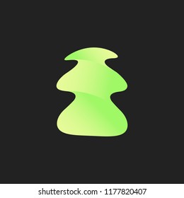 Christmas tree vector icon. Greeting card. New Year green logo template. Wavy shape holiday logotype. Silhouette simple style sign. Green stylish abstract symbol. iIlustration on black background.
