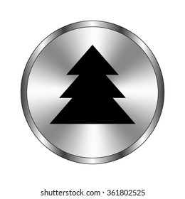 christmas tree - vector icon;  metal button