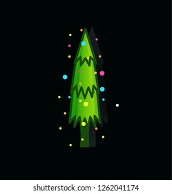 Christmas tree vector icon. Outline pine. Tall green tree on blank white background. Card, invitation, flyer, poster or banner design template
