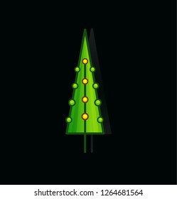 Christmas tree vector icon. Outline pine. Tall green tree on blank white background. Card, invitation, flyer, poster or banner design template