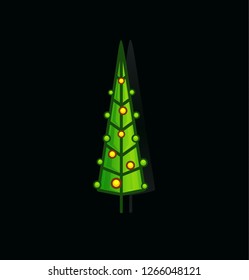 Christmas tree vector icon. Outline pine. Tall green tree on blank white background. Card, invitation, flyer, poster or banner design template