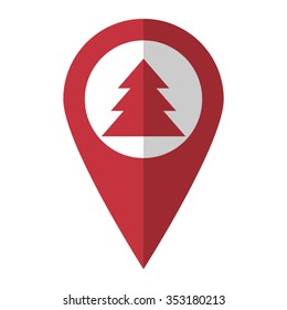 christmas tree - vector icon; red map  pointer