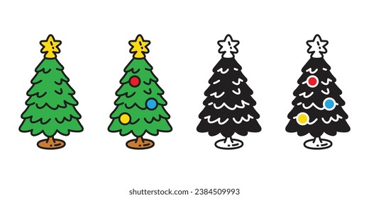 doodle de ilustración de caricatura de árbol de navidad