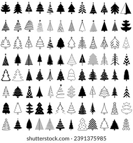 Christmas tree vector icon set. New year illustration sign collection. Winter symbol.