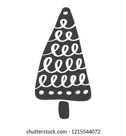 Christmas Tree vector icon silhouette. Simple contour symbol. Isolated on white web sign kit of stylized spruce. Handdraw scandinavian cartoon picture