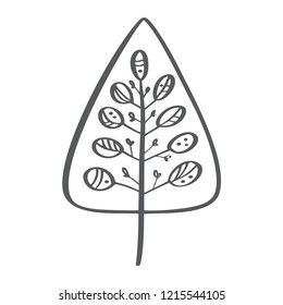 Christmas Tree vector icon silhouette. Simple contour symbol. Isolated on white web sign kit of stylized spruce. Handdraw scandinavian cartoon picture