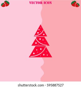 Christmas tree vector  icon. Strawberry Background.