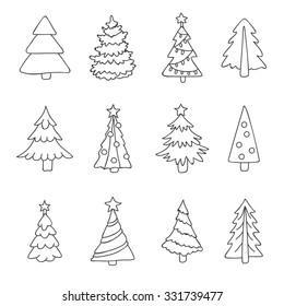 Christmas tree. Vector icons, hand-drawn.