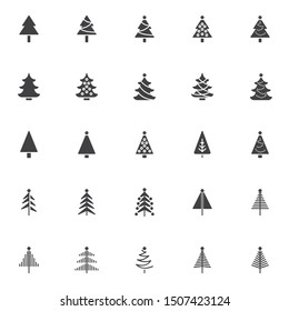 Christmas tree vector icons set, modern solid symbol collection, filled style pictogram pack. Signs, logo illustration. Set includes icons as modern xmas tree with star, new year tree with garland