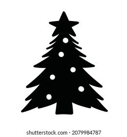 ilustración vectorial de árbol de navidad icono blanco y negro