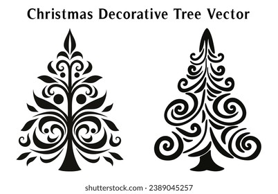 Christmas tree Vector illustration Bundle, Christmas Decorative tree silhouette outline Clipart Bundle