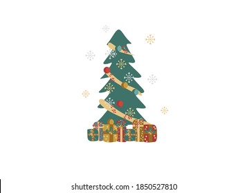 Christmas tree, vector illustration of Christmas card