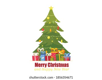 Christmas tree, vector illustration of Christmas card