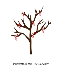 Christmas tree vector illustration. Christmas card wish tree. Lollipops on a tree.