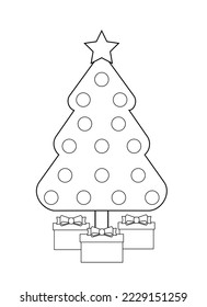 Árbol de Navidad. Ilustración vectorial. Colorido de la página.