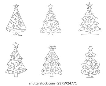 Ilustración vectorial de árbol de Navidad, árbol de navidad para página de color