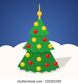 Christmas tree vector illustration with decoration ball. New Year tree.
