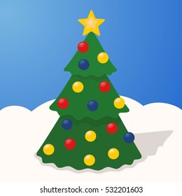 Christmas tree vector illustration with decoration ball. New Year tree.
