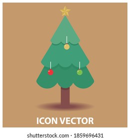Christmas tree vector illustration with decorations, isolated on color background. good for design templates, greeting cards, invitations, etc.