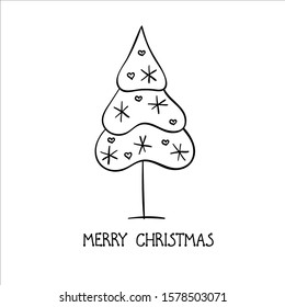 Christmas tree . Vector illustration in doodle style.Isolated object on a white background. New Year elements design  for  winter holidays, children books, coloring,poster, greeting card.

