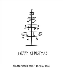 Christmas tree . Vector illustration in doodle style.Isolated object on a white background. New Year elements design  for  winter holidays, children books, coloring,poster, greeting card.
