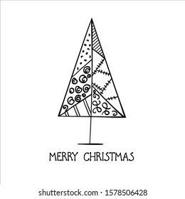 Christmas tree . Vector illustration in doodle style.Isolated object on a white background. New Year elements design  for  winter holidays, children books, coloring,poster, greeting card.
