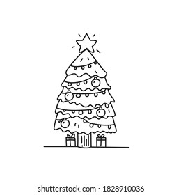 Christmas tree vector illustration in doodle style isolated on white background 