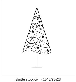 Christmas tree. Vector illustration in doodle style. Isolated object on a white background. New Year elements design  for  winter holidays, children books, coloring,poster, greeting card.