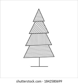 Christmas tree. Vector illustration in doodle style. Isolated object on a white background. New Year elements design  for  winter holidays, children books, coloring,poster, greeting card.