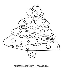 Christmas Tree vector illustration. Doodle style. Design, print, decor, textile, paper