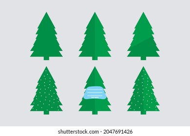 Christmas Tree vector illustration.  Face mask on Christmas tree.  Coronavirus concept.  