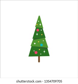 Christmas tree vector illustration in flat style isolated on white background. Congratulation card template, flat icon for apps and websites.