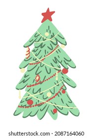 Christmas tree. Vector illustration in flat cartoon style.