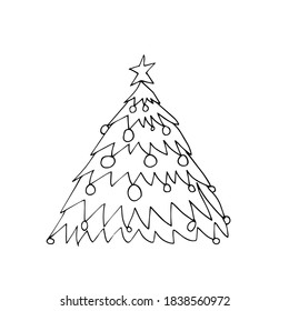 Christmas tree vector illustration. Christmas tree with garlands and balls isolated on white background. High quality illustration. Clip art for holiday decor, winter stickers, greeting cards.